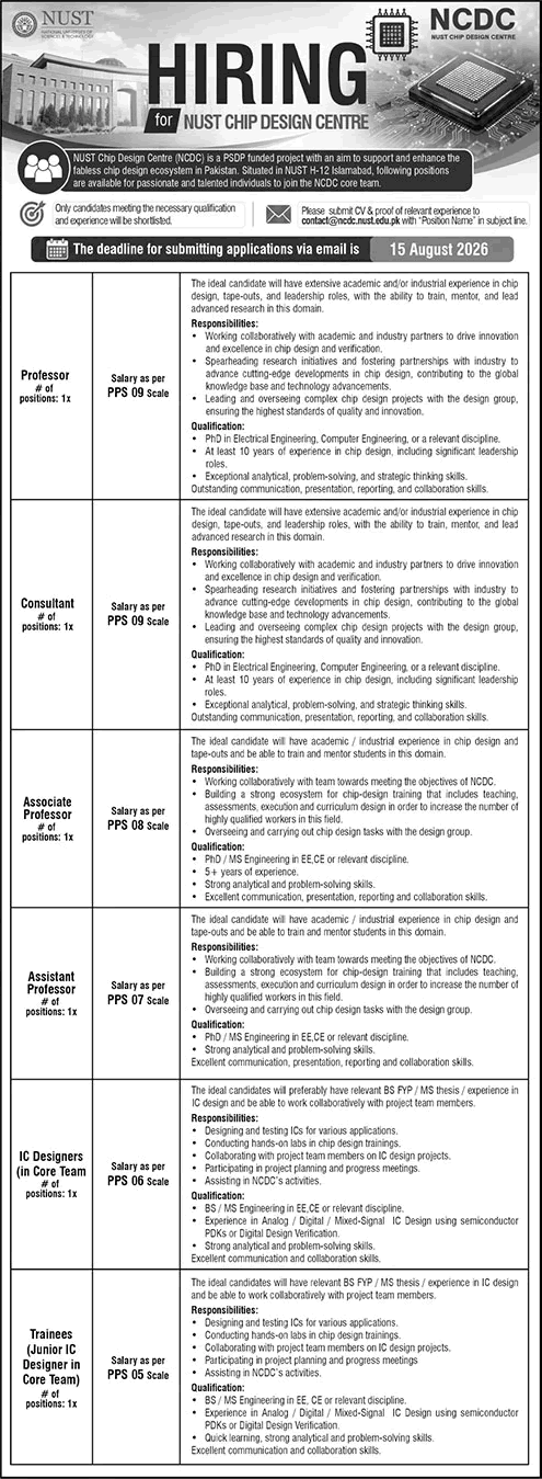 NUST University Islamabad Jobs August 2026 Teaching Faculty & Others Chip Design Centre Latest - (Sunday) The News