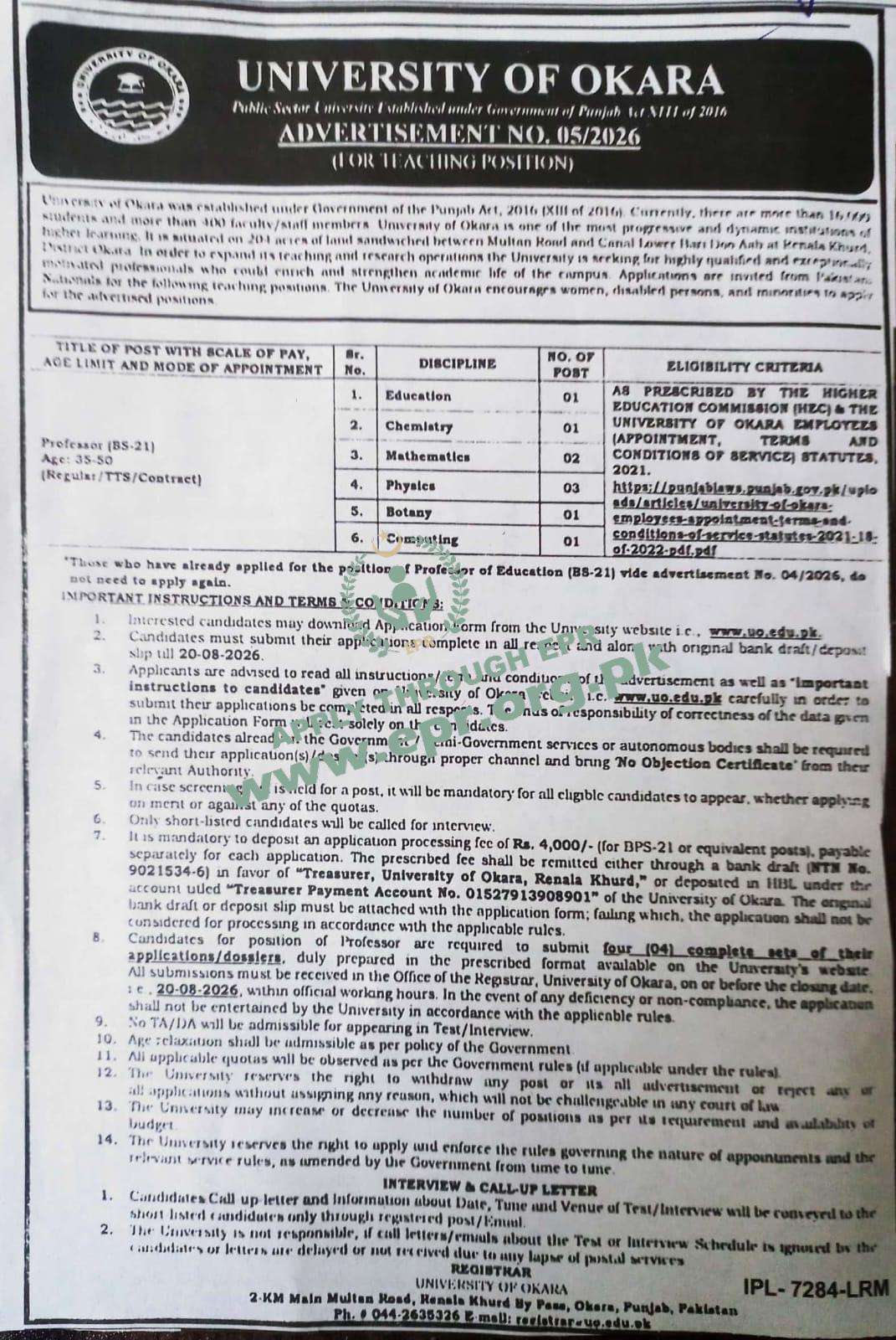 University of Okara
                                    (IPL-7284-LRM ) - University of Okara