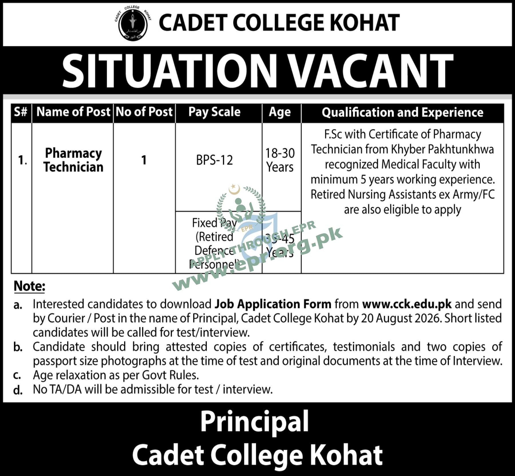 CADET COLLEGE KOHAT
                                    (MN-2772026/02 ) - CADET COLLEGE KOHAT