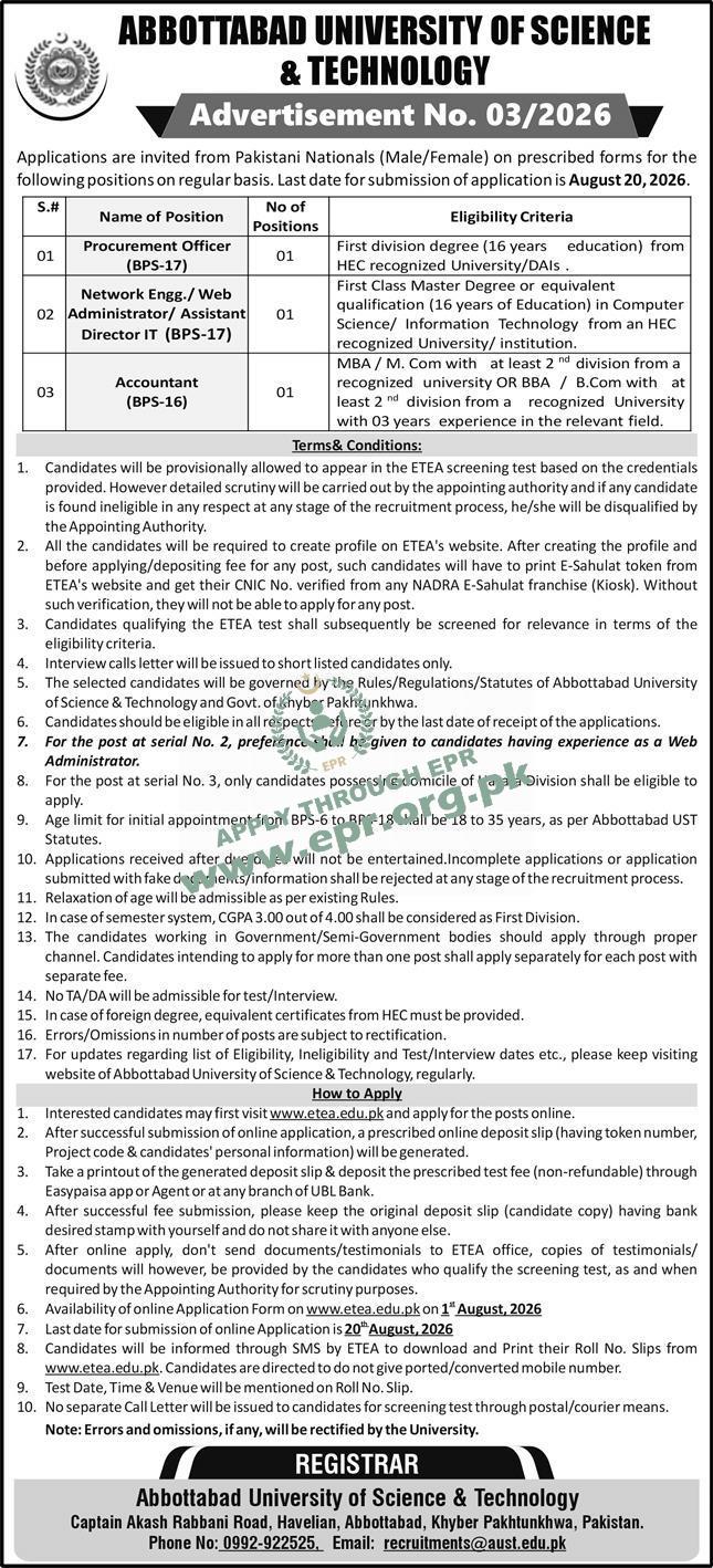 Abbottabad University of Science & Technology (AUST)
(MN-3072026/04 ) - Abbottabad University of Science & Technology (AUST)