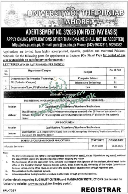 UNIVERSITY OF THE PUNJAB LAHORE
                                    (IPL-7367 ) - UNIVERSITY OF THE PUNJAB LAHORE