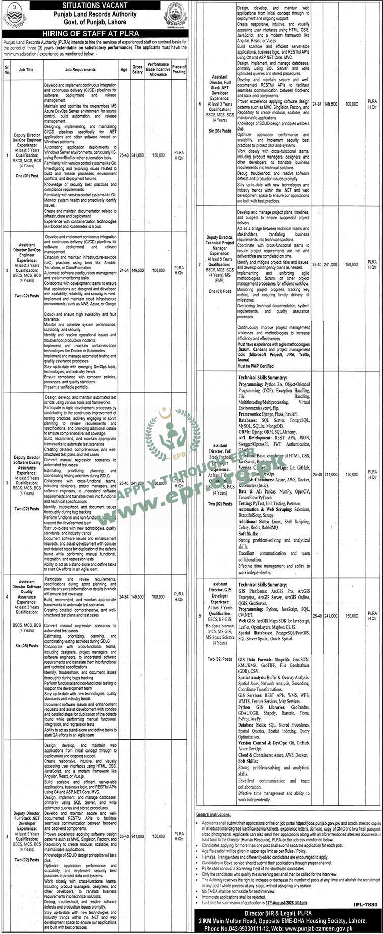 Punjab Land Records Authority, Govt. of Punjab, Lahore
                                    (IPL-7880 ) - Punjab Land Records Authority, Govt. of Punjab, Lahore