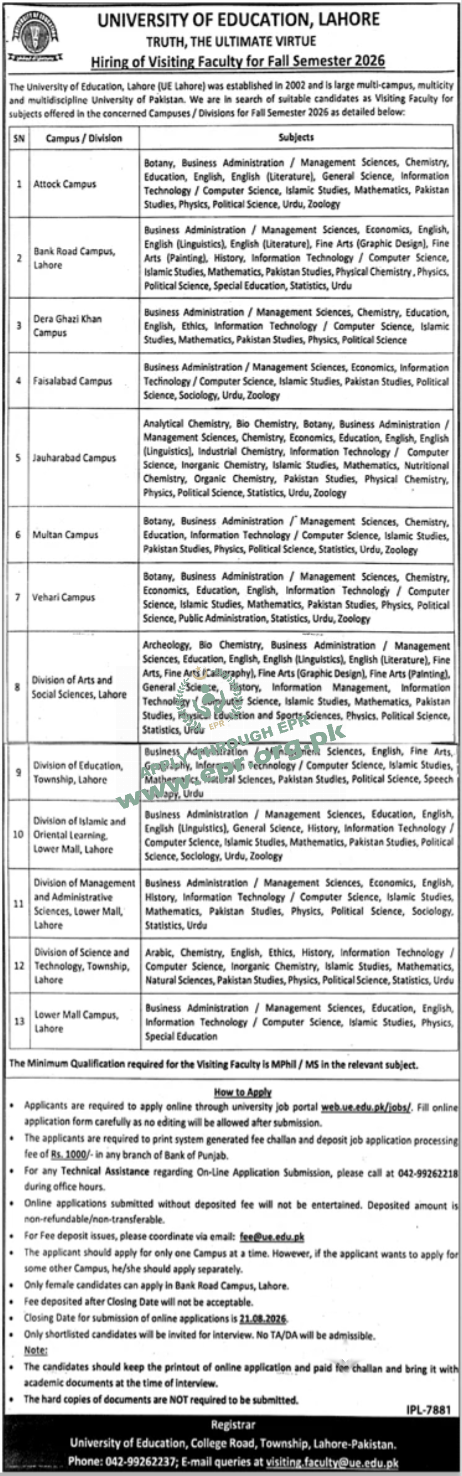 UNIVERSITY OF EDUCATION, LAHORE
                                    (IPL-7881 ) - UNIVERSITY OF EDUCATION, LAHORE