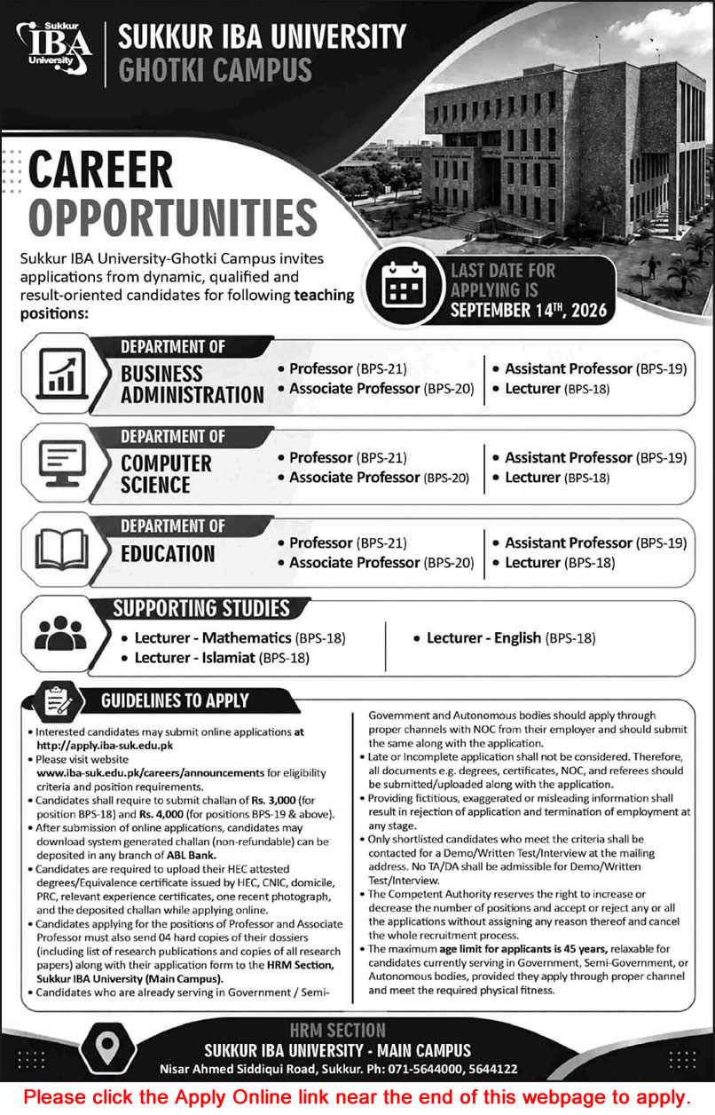 Sukkur IBA University Ghotki Campus Jobs August 2026 Apply Online Teaching Faculty Latest - (Sunday) Dawn