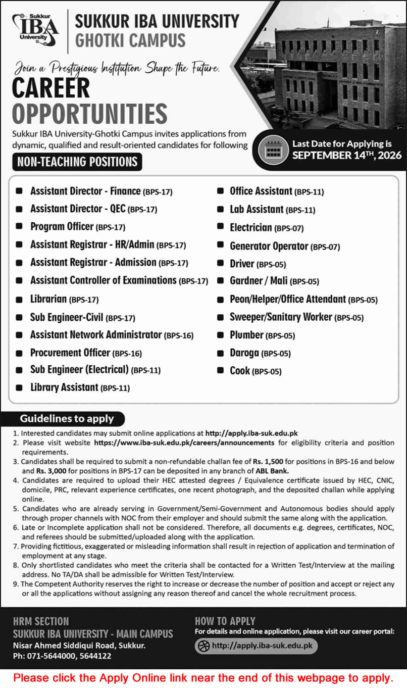 Sukkur IBA University Ghotki Campus Jobs August 2026 Apply Online Assistant Directors, Lab / Library Assistants & Others Latest - (Sunday) Dawn