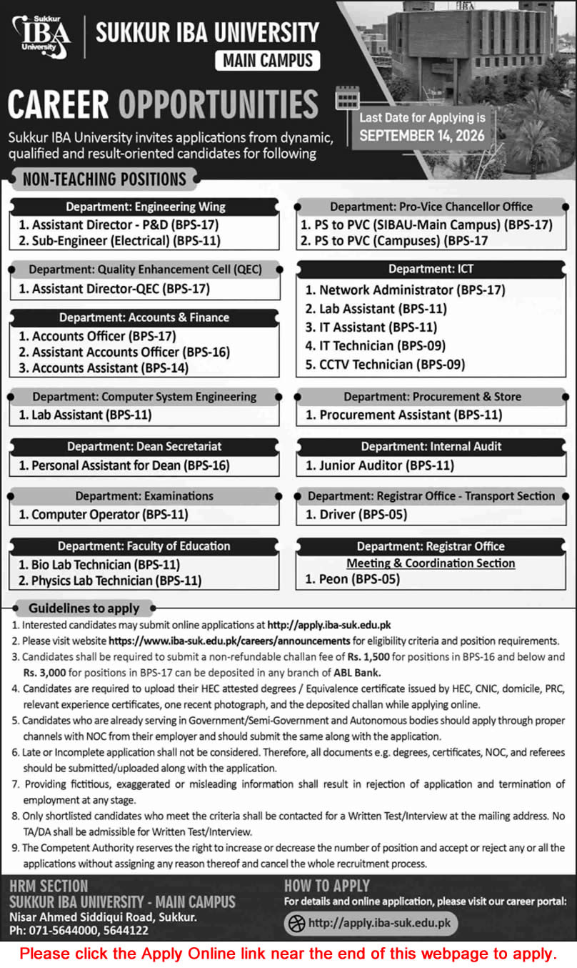 Sukkur IBA University Jobs August 2026 Apply Online Accounts Officer, IT Assistant / Technician & Others Latest - (Sunday) Dawn
