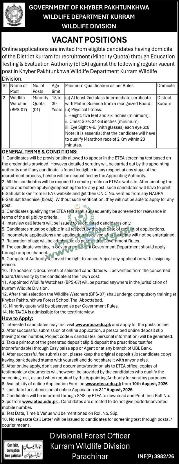 Government of Khyber Pakhtunkhwa Wildlife Department Kurram — Wildlife Division
(INF(P)3982 ) - Government of Khyber Pakhtunkhwa Wildlife Department Kurram — Wildlife Division