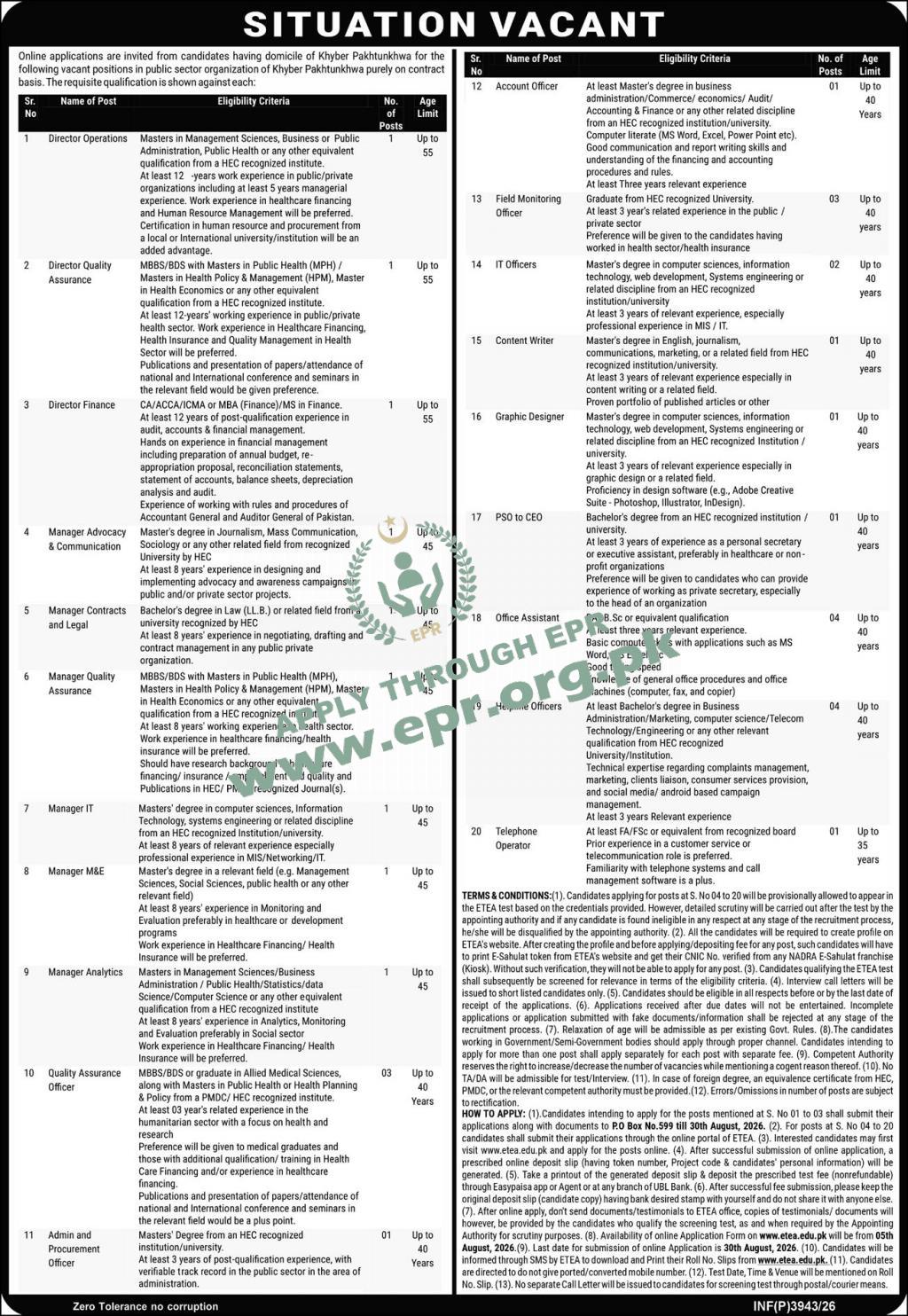 PUBLIC SECTOR ORGANIZATION, KPK
(INF(P)3943/26 ) - PUBLIC SECTOR ORGANIZATION, KPK