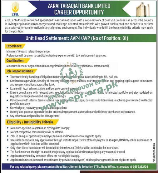 ZARAI TARAQIATI BANK LIMITED
(PID(I) 1320-D/26 ) - ZARAI TARAQIATI BANK LIMITED