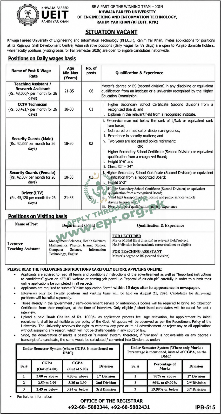 KHWAJA FAREED UNIVERSITY OF ENGINEERING AND INFORMATION TECHNOLOGY, RAHIM YAR KHAN (KFEUIT, RYK)
(IPB-515 ) - KHWAJA FAREED UNIVERSITY OF ENGINEERING AND INFORMATION TECHNOLOGY, RAHIM YAR KHAN (KFEUIT, RYK)