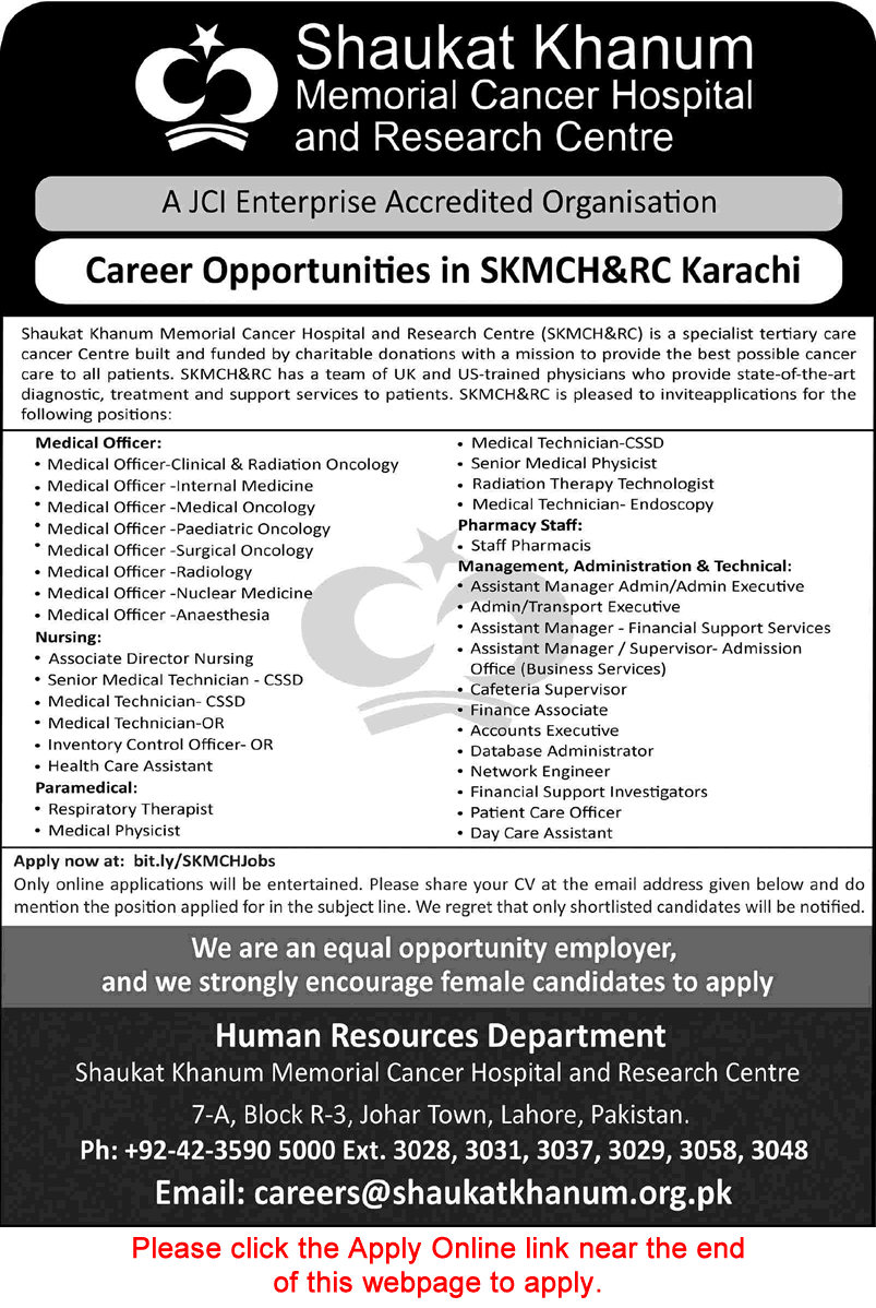 Shaukat Khanum Hospital Karachi Jobs September 2026 Apply Online Medical Officers, Technicians & Others SKMCH&RC Latest
