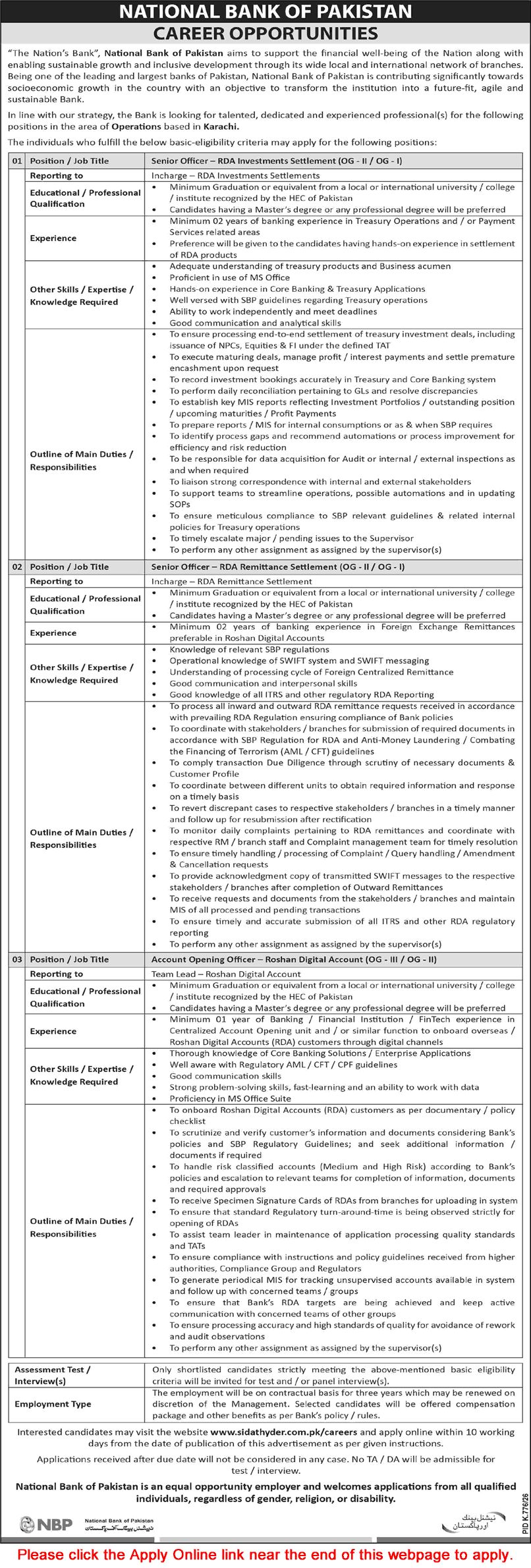 National Bank of Pakistan Jobs September 2026 Apply Online Section Officers & Account Opening Officer Latest