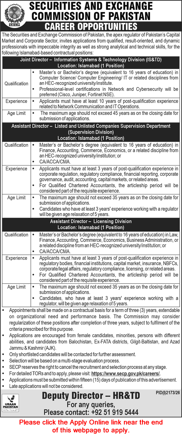 SECP Islamabad Jobs September 2026 Apply Online Securities and Exchange Commission of Pakistan Latest