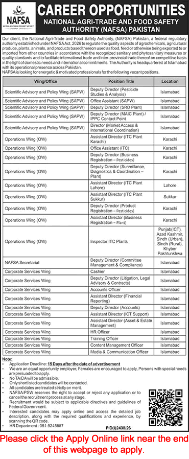 National Agri Trade and Food Safety Authority Jobs September 2026 Apply Online Deputy / Assistant Directors & Others NAFSA Latest