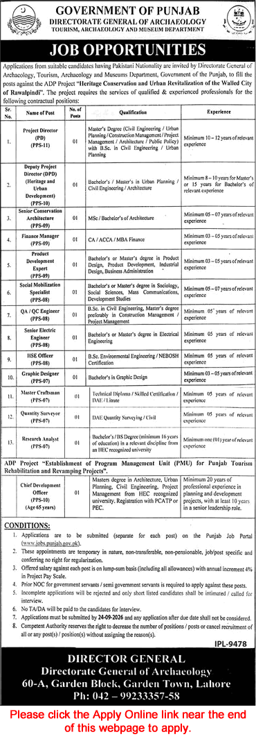 Directorate General of Archaeology Punjab Jobs September 2026 Apply Online Graphic Designer, Research Analyst & Others Latest